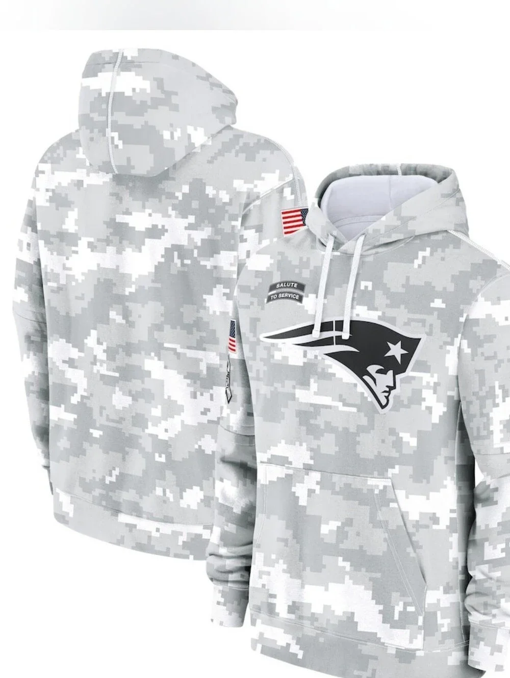 Nike Artic Camo New England Patriots 2024 Salute To Service Club Fleece Hoodie